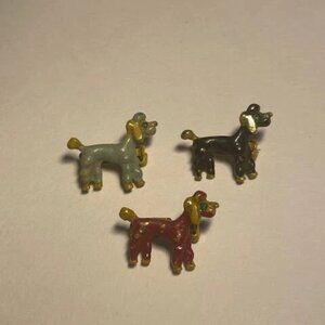 3 Vtg Red Black Blue Enamel Poodle Green Stone Eye Gold Tone Lapel Pins